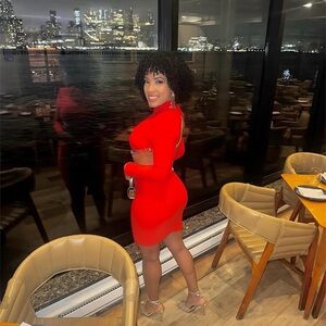 Sexy Red Cutout Mini Dress with Long Sleeves